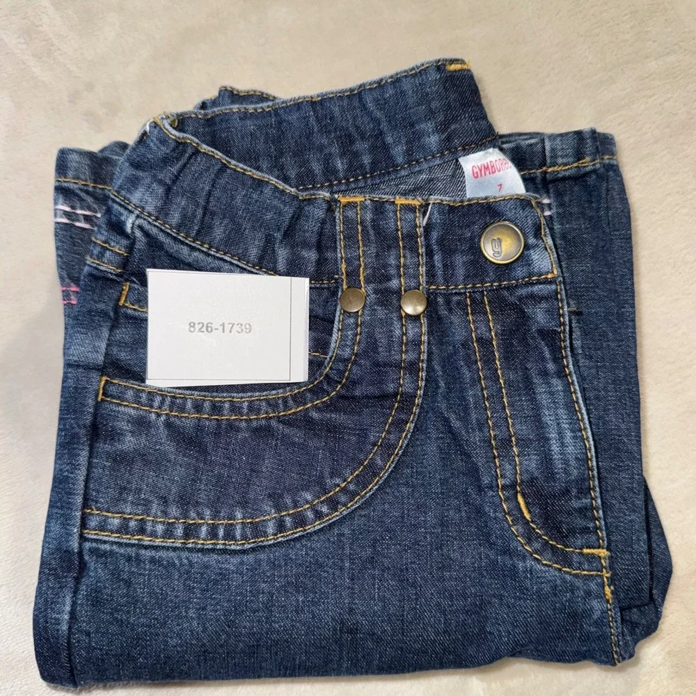 Gymboree Girls Blue Denim Heart Flare Jeans Y2K 2007 Vintage Dark Wash Size 7